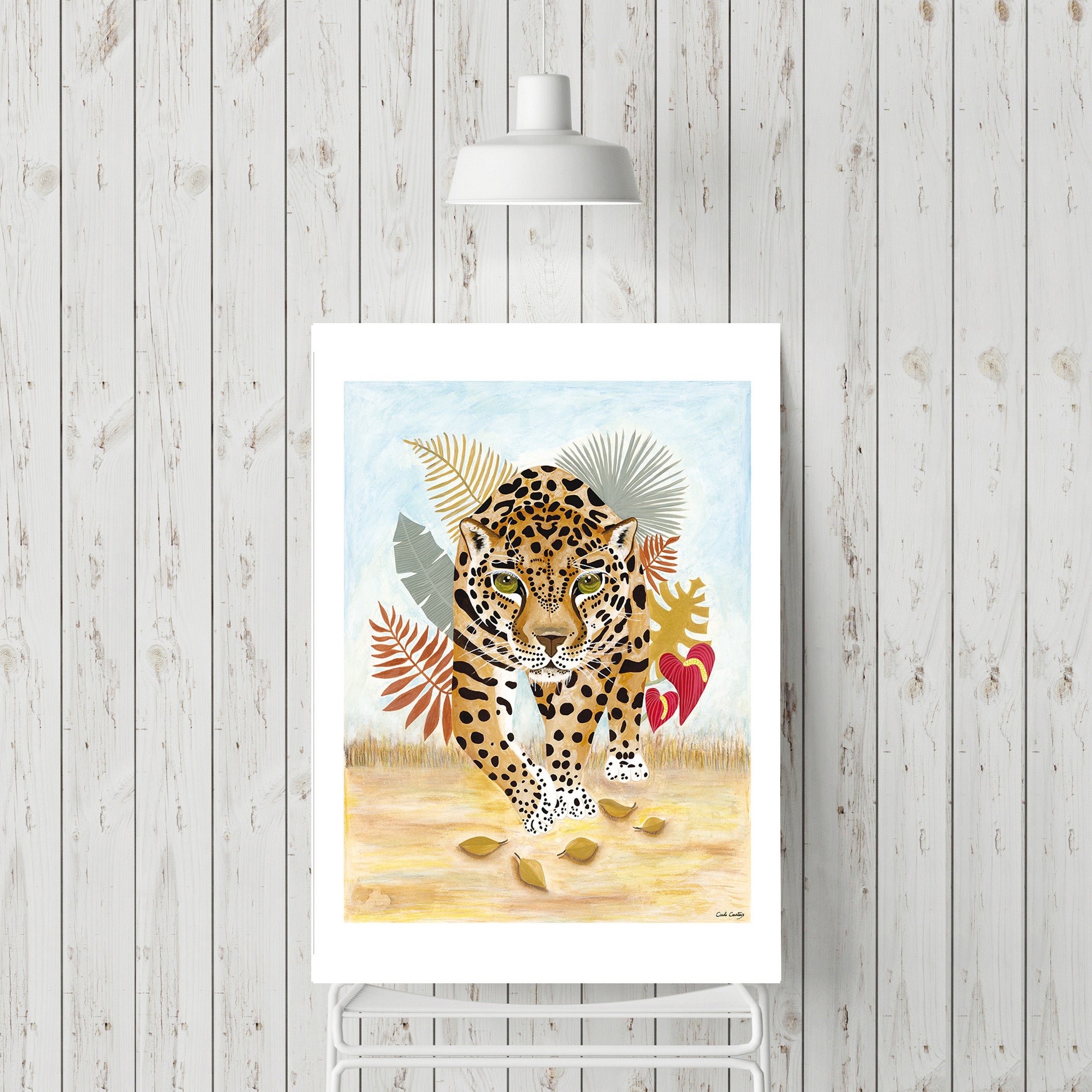 Affiche tigre sur papier, illustration à motifs léopard, bordure blanche
