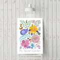 Affiche « My Secret Garden » : fleurs multicolores et motifs botaniques