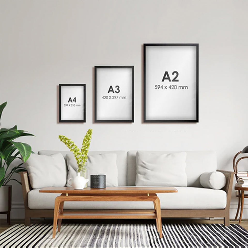 Affiches encadrées aux formats A4, A3 et A2, modèles vierges