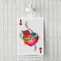Affiche A et cœur tatoué, oiseau bleu, roses rouges et ruban « True Love ».